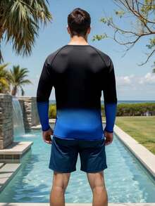 Manfinity VDAYZ 男士字母印花插肩长袖防晒泳衣上衣 - 黑色 - 查看 2