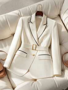 GlowEve Women's Elegant Commuter Contrast Trim Regular Jacket Fall Winter Cloth For Women