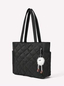 Aralina New Fashion Large Capacity Quilted Rhinestone Design Double Handle Shoulder Tote Bag, Lightweight And Portable, Women's Wallet, Suitable For Outdoor Travel In Summer, Decorated With Animal Pendants, Travel Essential Backpack, Literary School Bag For Teens, Book Bag For Women Or Students, Back To School Bags - Black - View 6