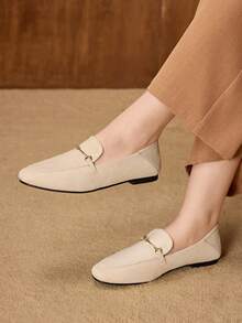 MOTF PREMIUM WOMEN'S SQUARE TOE COMFORTABLE FLAT LOAFERS, SOFT CASUAL SLIP-ON SHOES FOR WORK & COMMUTE - Apricot - View 4