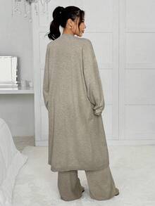 SHEIN EZwear Women's Casual Loose Fit Drop Shoulder Cardigan, Autumn/Winter,Fall,Fall Clothes For Women,Winter Clothes For Women - Khaki - View 2