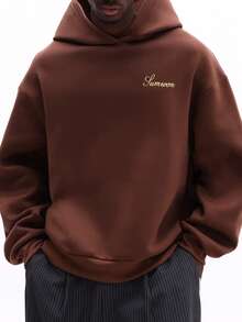 Sudadera con capucha con logotipo de guión SUMWON - Sudadera con capucha clásica con bolsillo delantero para uso casual y urbano, lisa - Marrón - Ver 5