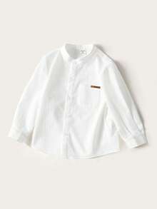 Maija Kids Young Boy White English Text Collar Long Sleeve Casual Shirt