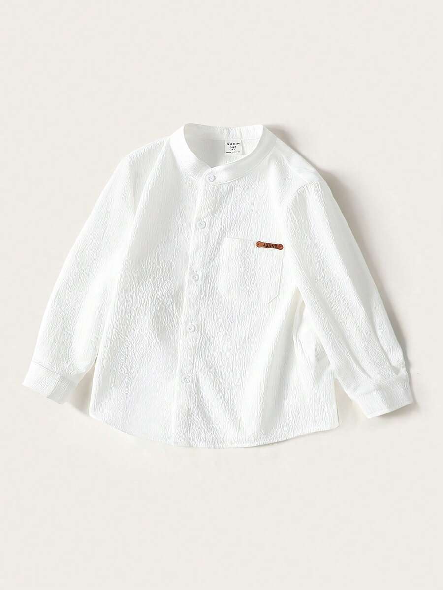 Maija Kids Young Boy White English Text Collar Long Sleeve Casual Shirt