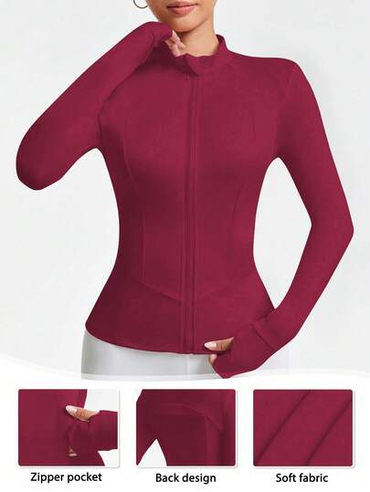 Core Rhythm Dam enfärgad långärmad sportjacka med dragkedja och figurnära passform