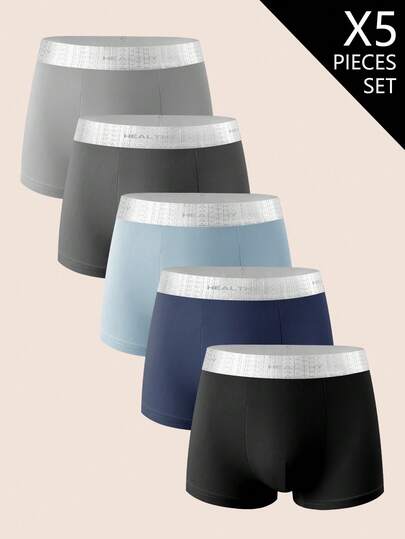 Manfinity Underwear&Sleepwear Basics Set de 5 calzoncillos tipo bóxer con cintura con estampado de letras para hombres de talla grande, multicolor
