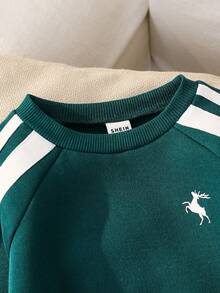 2pcs/Set Baby Boy Casual Sports Ribbon Knit Christmas Red Sweatshirt And Jogger Pants Tracksuit, Unisex Baby Clothes For Winter Baby Boy Track Suit Dark Green Outfit For 1 Year Old Boy Green 2 Piece For Baby Boy Green Jogging Suit Baby Boy - Dark Green - View 3