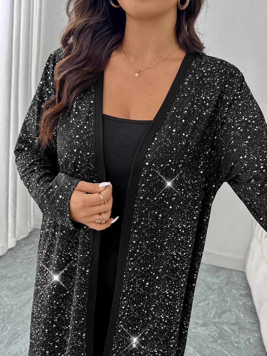 SHEIN LUNE Ensemble 2 pièces veste et leggings métalliques pailletés grande taille - Noir - Voir 1