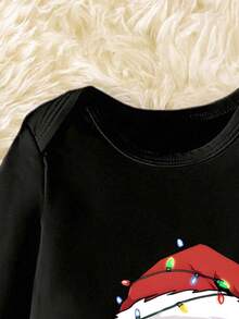 Bodysuit de Manga Longa Preto Confortável com Estampa de Basquete de Natal e Ano Novo, Adequado para Outono/Inverno/Primavera, Leve e Confortável, Ideal para Uso no Outono, Visual Casual e da Moda, Volta às Aulas, Adequado para Piquenique ao Ar Livre, Fotografia de Rua, Festivais, Presentes - Multicolorido - Visão 3