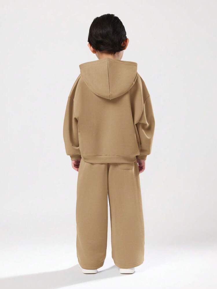 Hooded Sweatshirt And Pants Set With Letter Print