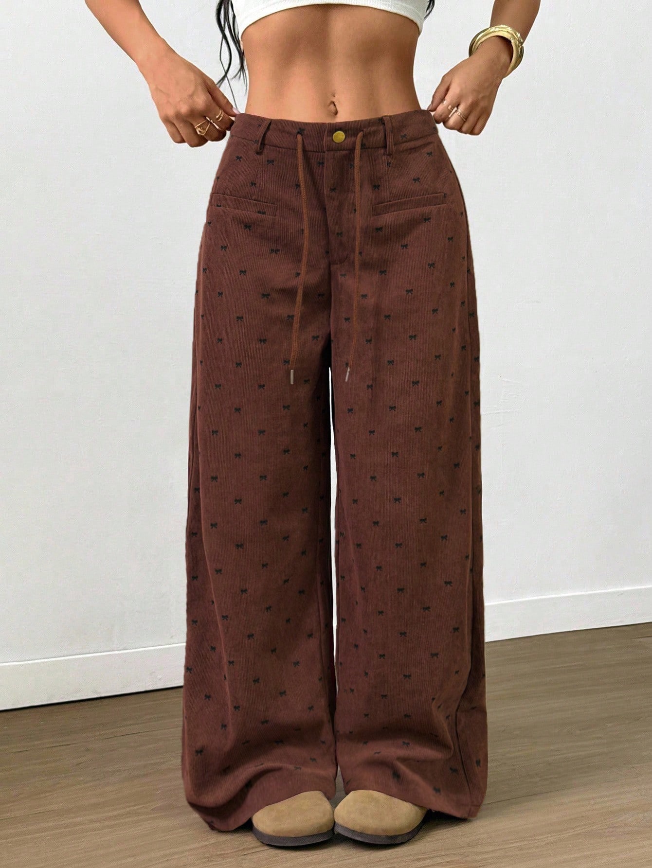 SHEIN Clasi بنطلون كاجوال للنساء من الكوردروي مع ط...