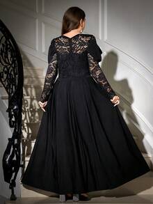 SHEIN Clasi Váy dự tiệc ren chắp vá thanh lịch cỡ lớn - màu đen - Xem 10