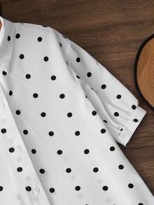 Franclia 休闲通勤波点印花翻领纽扣短袖衬衫 - 白色 - 查看 4