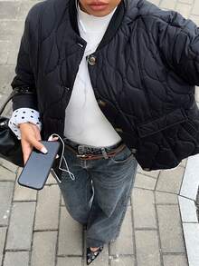 Siren Gaze Damen Winter Patchwork Polka Dot Muster Langarm Lässig gesteppter Mantel mit Polsterung, Schwarz Polka Dot Muster