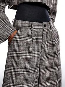 SHEIN EZwear 大码女式千鸟格口袋宽松休闲裤 - 彩色 - 查看 6