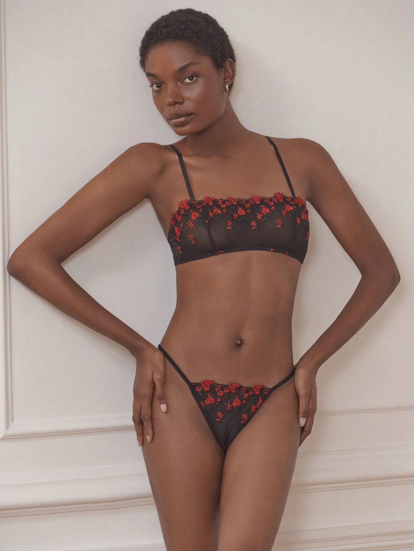 Red Floral Embroidered Balconette Bra And Matching Thong Lingerie Set Sexy Lingerie Set Black Floral Lingerie Set Spring Summer Valentines Day