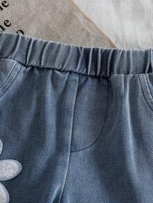 SHEIN 女婴/幼儿纯色圆领长袖T恤和印花长裤套装 - 彩色 - 查看 8