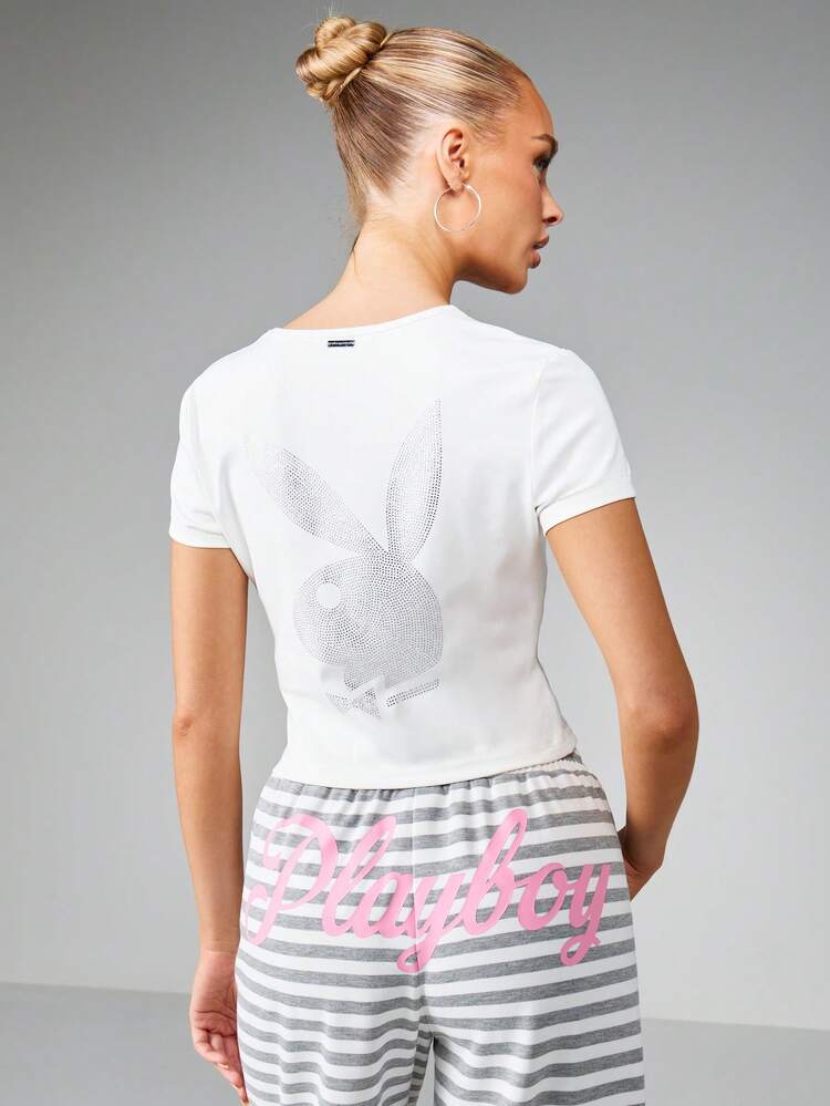 Missguided x Playboy Santa's Favourite Bunny Christmas Holiday Graphic Tee Short Sleeve Crew Neck T-Shirt