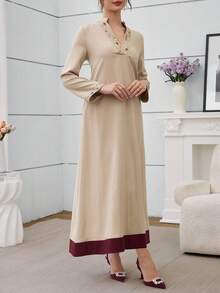 Al Najma Women's Elegant Neckline Ribbon & Fashionable Backless Tie Everyday Versatile Arabic Style Dress