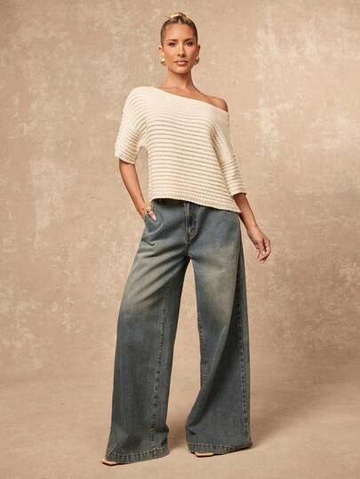 Lumalex Spring Summer Women's Solid Color Loose Casual Asymmetric Shoulder Knit Sweater Luxury Prom Gathering Party Banquet Modest Spring Break Outfits Summer Clothes Holiday Outfits Women Valentine's Day Outfit Carnival Costume Beach Outfit Wedding Guest Dress For Women Luxury Evening Bridesmaid Weddings & Events Going Out Outfits Elegant Vacation Outfits Women Luxury Evening Old Money Glitter Holiday Party Rave Festival Outing Vacation Hot Outdoor Richly Layered Wedding Season BanquetParty Looks Of Birthday Party