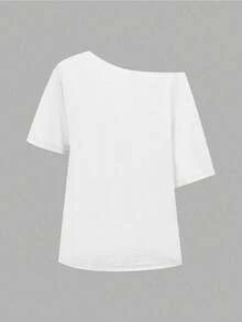 Rovax 女士不对称领口T恤，街头风上衣，街头女装，Y2K上衣，Y2K，姐妹，潮流单品，时尚上衣，美学T恤，送给姐妹的礼物，休闲简约时尚上衣 - 白色 - 查看 2