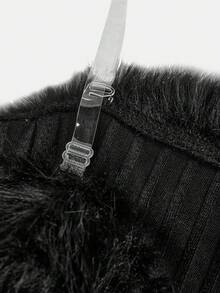 SHEIN Girlism 少女黑色露肩毛边短款外套，适合秋冬季节，优雅甜美，春节必备 - 黑色 - 查看 3