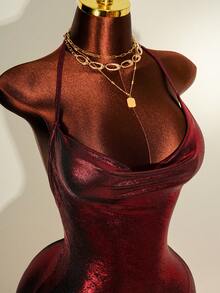 EgrlEra 垂领露背性感派对迷你连衣裙 - 酒紅色 - 查看 1