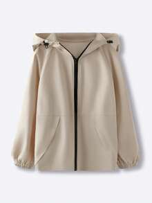 Chiquease Damen lässige, locker sitzende Kapuzen-Windjacke, geeignet für den Outdoor-Bereich, Skifahren, Sportaktivitäten im Herbst/Winter - Aprikosenfarben - Übersicht 6