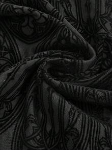 ROMWE Váy xếp ly lưới thêu họa tiết Gothic Church dành cho nữ - màu đen - Xem 4