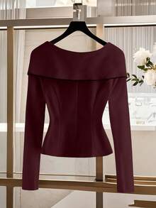 GlowEve Áo cánh ngắn thanh lịch màu đen trơn cổ bẻ tay dài, thắt eo hình chữ X cho nữ, trang phục chuyên nghiệp, phù hợp cho mùa đông, tiệc tùng - Màu Hoa hồng đỏ - Xem 2