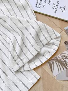 Elamini 复古白色女士休闲宽松条纹直筒裤，适合日常穿着、通勤和学院风。 - 白色 - 查看 4