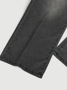 SHEIN 少女水洗休闲柔软轻盈弹力腰部牛仔裤，春夏款 - 灰色 - 查看 3