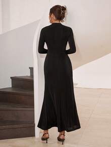 Modelyn Women's Long Sleeve Rhinestone Embellished Dress - Black - View 3