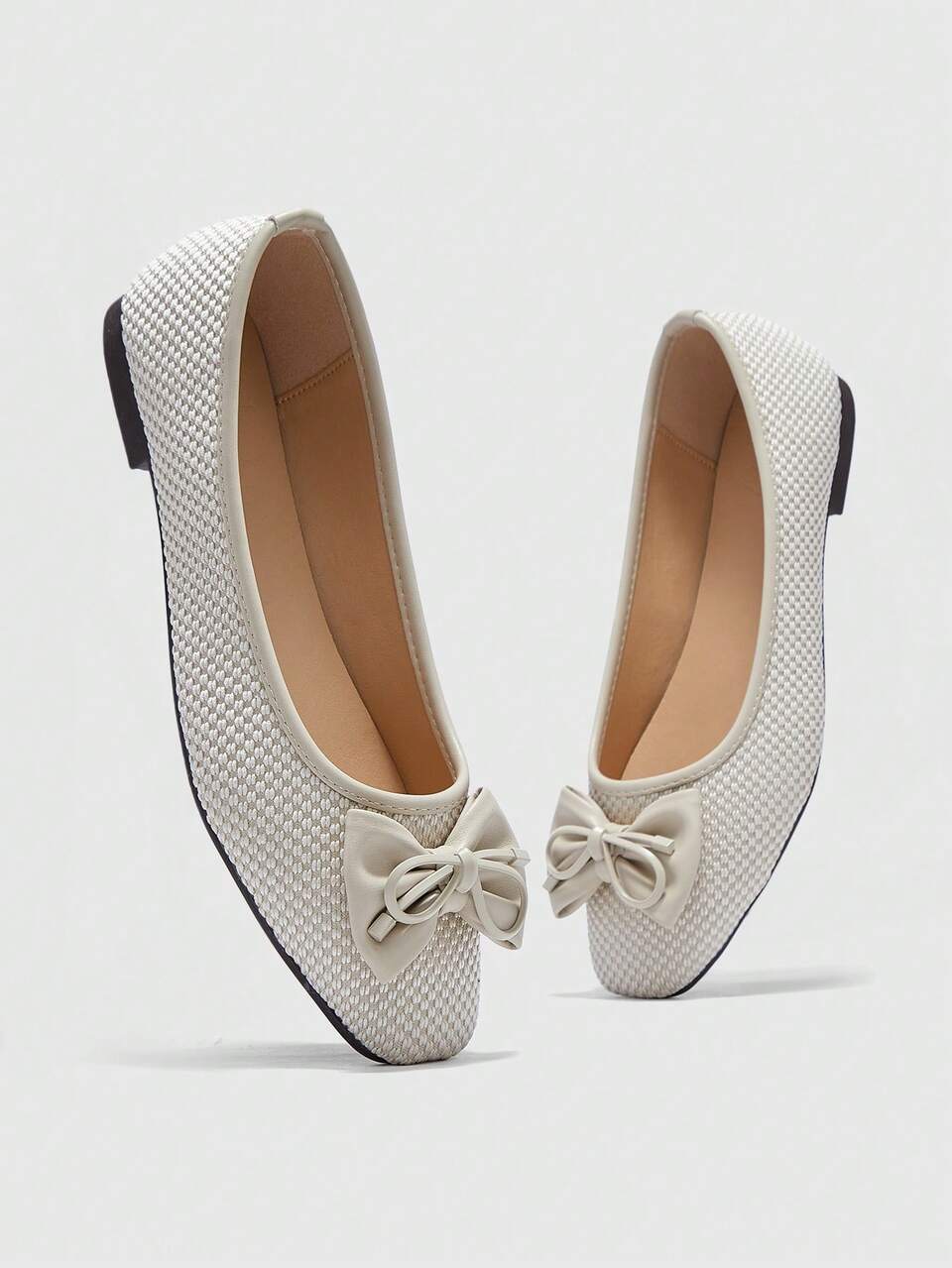CUCCOO BIZCHIC Women's Round Toe Black Bowknot Flats, Elegant Casual French Mary Jane Breathable Woven Hollow Out Retro Casual Outdoor Shoes For Christmas