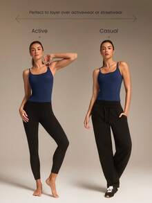 GLOWMODE FeatherFit™ Recharge 修身低领可调节肩带可拆卸胸垫腰长运动背心，适合低冲击瑜伽、普拉提、日常休闲穿着，秋冬季皆宜。