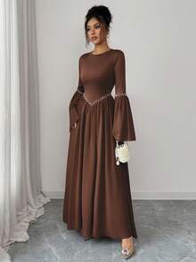 Elenzga Gaun Tamu Pernikahan Elegan , Gaun Wanita Romantis & Anggun - Mocha Brown - View 4