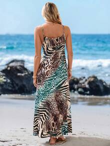 Sylviya 女士弹性针织休闲度假长款背心裙，舒适适合夏季 - 彩色 - 查看 2