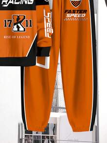 2pcs Tween Boy Casual Chic Racing Sport Print Long Sleeve Hoodie And Sweatpants Set, Comfortable For Autumn/Winter - Multicolor - View 6