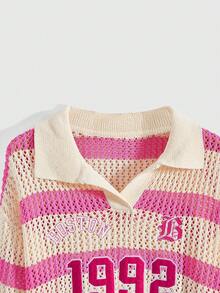 ROMWE Avant Suéter deportivo de punto con media cremallera para mujer, estilo callejero retro con aspecto universitario de vuelta al colegio - Multicolor - Ver 4