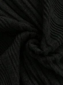 SHEIN 孕妇纯色V领落肩长袖罗纹修身休闲连衣裙 - 黑色 - 查看 6