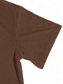 Lalippa 女士休闲宽松印花落肩T恤 - 棕色 - 查看 4