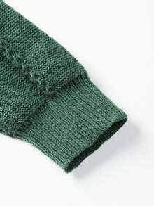 Manfinity Homme 男士休闲纯色针织衫，秋冬男士针织衫，男士套头衫，针织保暖内衬防风防寒毛衣 - 綠色 - 查看 5