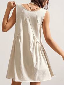 Bohemela 休闲纯色针织V领宽松女式迷你连衣裙 - 杏色 - 查看 7