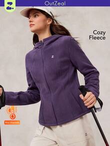 OutZeal Women Soft Warmth Fleece Slim Fit Hood Outdoor Fleece Jacket Hiking Camping Fall Winter - Purple - View 1