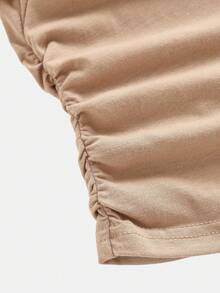 SHEIN Tween Girls Khaki Letter Print T-Shirt & Leggings 2 Pieces Set, Casual Daily Fashion Versatile - Khaki - View 9