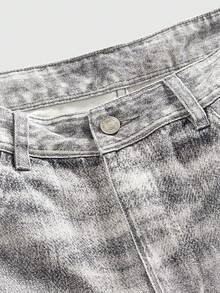 ROMWE MEN Street Life Men's Fashion Loose Fit Floral Casual Pocket Denim Jeans - Light Grey - View 3