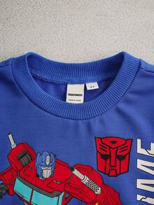 Transformers X SHEIN 男童科技字母和机器人图案针织宽松圆领落肩长袖套头卫衣，秋冬款