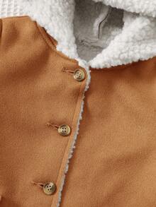Cozy Pixies Chaqueta con capucha de contraste de manga larga forrada térmicamente de gamuza para bebé niña, casual y versátil en otoño/invierno - Caqui - Ver 4