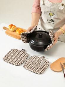 2pcs/4pcs Thickened Cotton Insulated Pad, Heat Resistant Mat, Fabric Pot Holder, Nordic Style Placemat, Suitable For Kitchen, Dining Room, Living Room - Grey - View 7