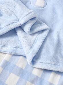 两件套女童休闲舒适粉白格子裤搭配毛绒长袖上衣，饰有小熊刺绣图案，秋冬家居服